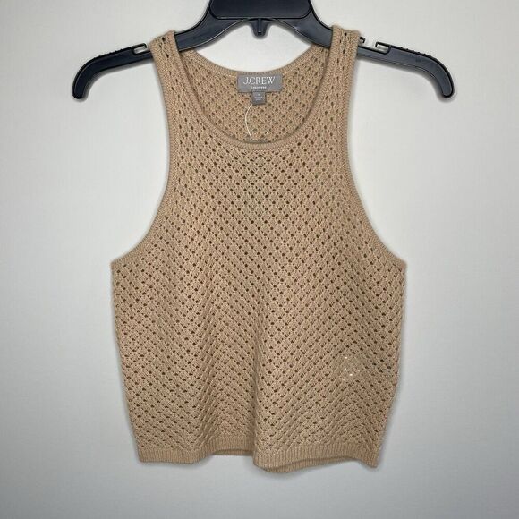J.CREW Cashmere Top Women Small Tan NEW Pointelle Sleeveless Sweater BZ496 - Picture 1 of 12
